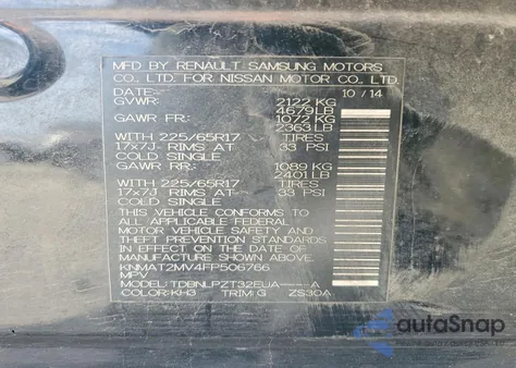 2015 Nissan Rogue S z USA, uszkodzony, nr VIN KNMAT2MV4FP506766